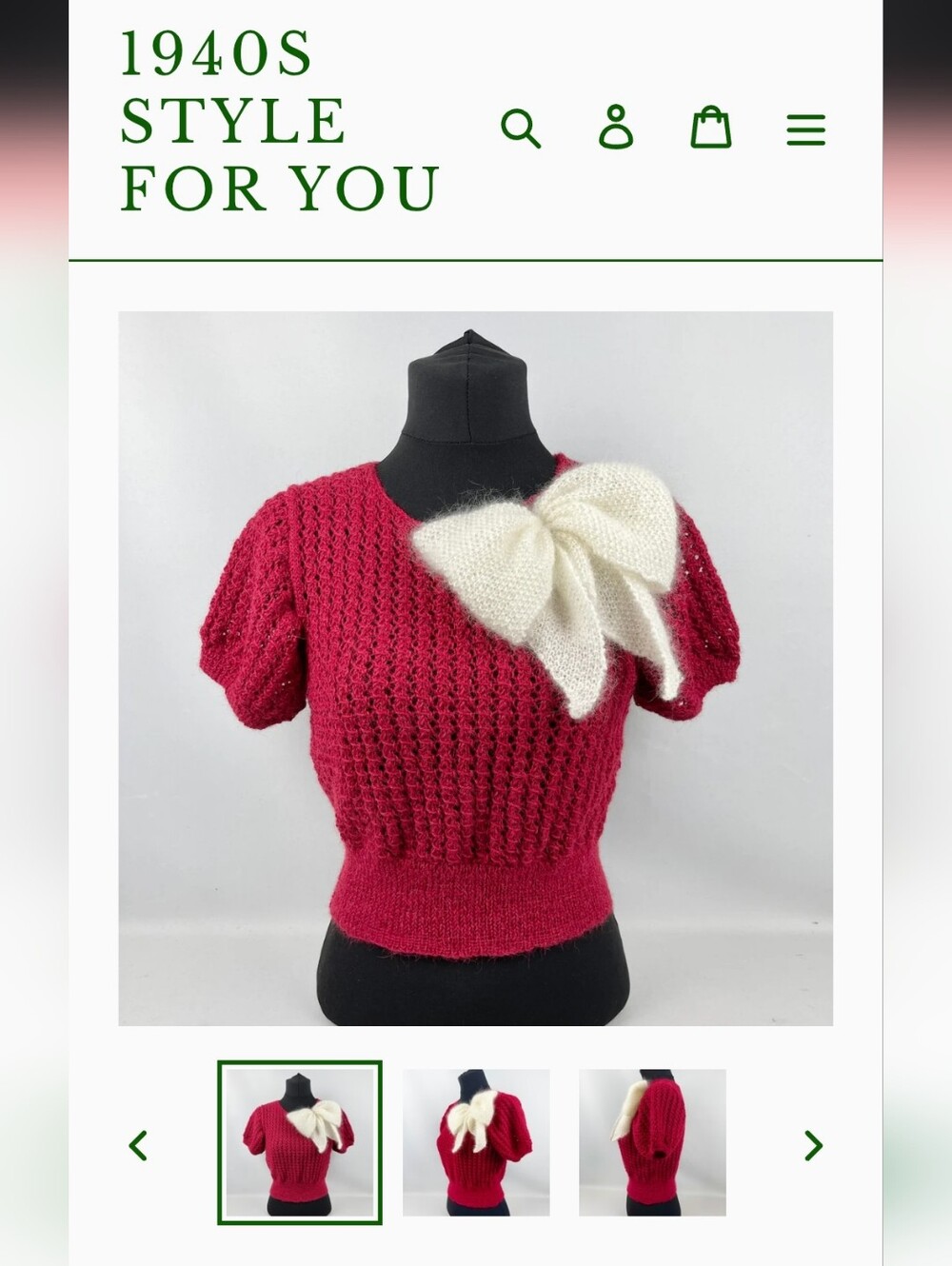 Handknit 1930s Reproduction Sweater Small